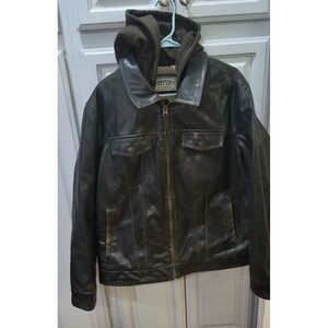 Levi's XL Classic Faux Leather Trucker Sherpa Hooded Jacket Motorcycle zip up